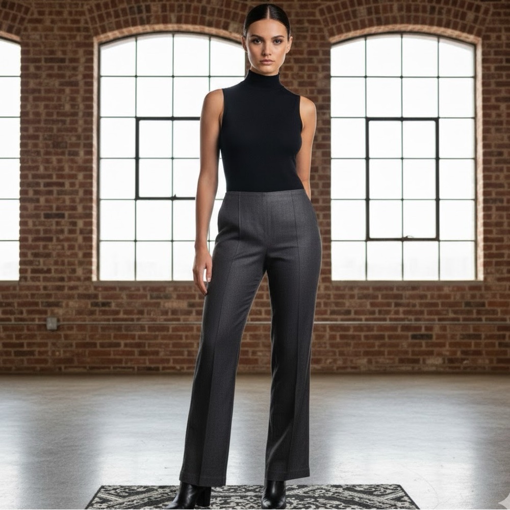 CLARIDGE + KING Washed Silk Wide Leg High Rise Minimalist Charcoal Trousers S